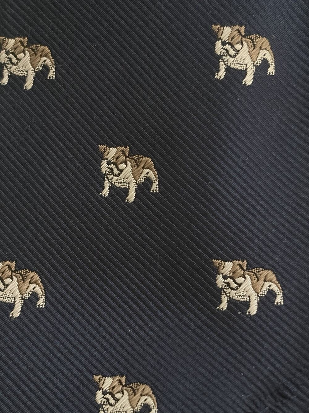 J Crew Bulldogs Tie 100% Silk Navy Blue Yale Dogs Boys Crewcuts Preppy